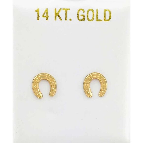 Horse Shoe Stud Earrings Solid 14k Yellow Gold